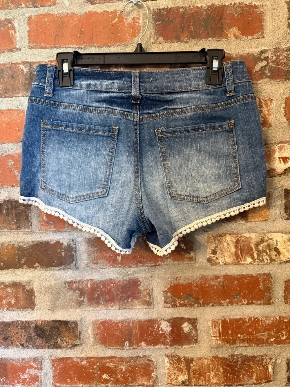 P123 - Altar'd State Light Blue Crochet-Trim Denim Shorts